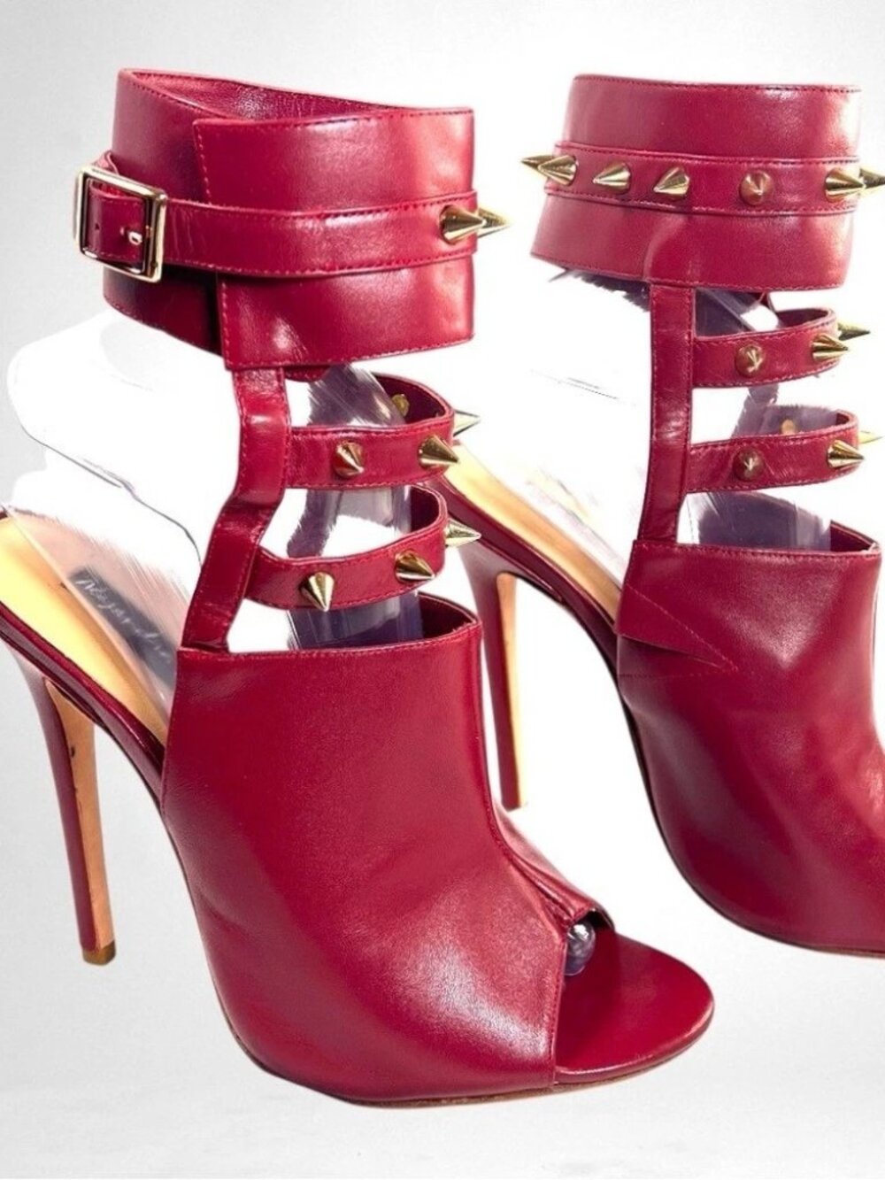 39 ALEJANDRA G Red Leather Studded Gladiator Stiletto Heels | Luxury Designer